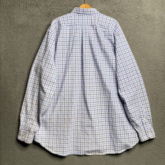 Polo Ralph Lauren Shirt Mens 2XLT Tall Blue Plaid Oxford Button Up Flesh Pony - Picture 5 of 16